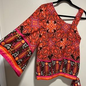 Chico’s Zanzibar One Shoulder Cold Blouse Side Tie Size 1